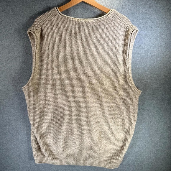 Vintage Eddie Bauer Sweater Vest Men's Large Tall Tan Waffle Knit V-Neck Casual - Picture 8 of 9